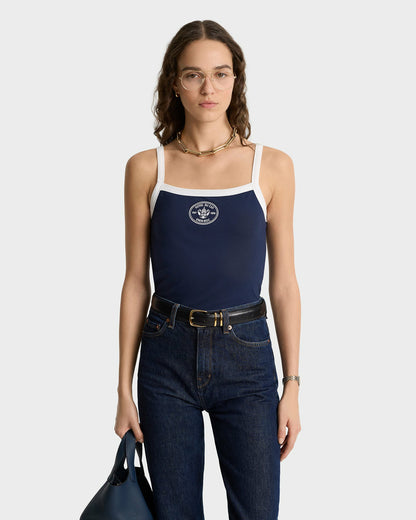 Sporty & Rich Eden Crest Embroidered Pique Tank - Navy/White