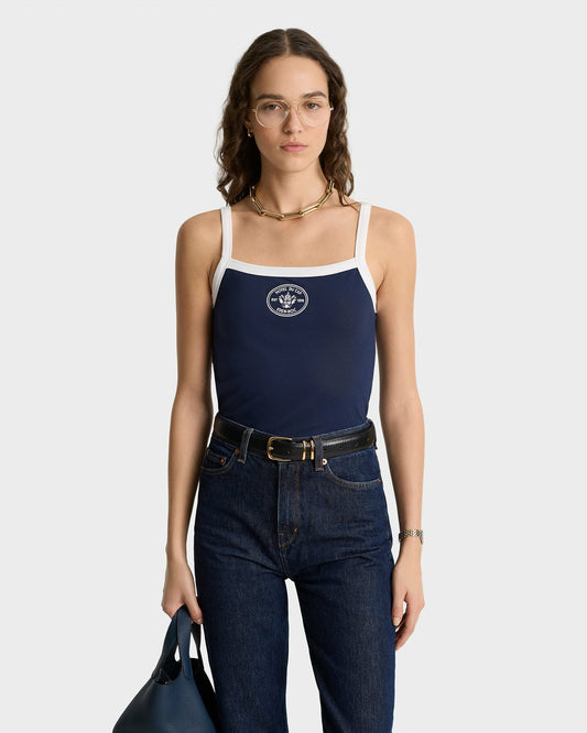 Sporty & Rich Eden Crest Embroidered Pique Tank - Navy/White