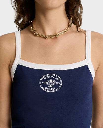 Sporty & Rich Eden Crest Embroidered Pique Tank - Navy/White