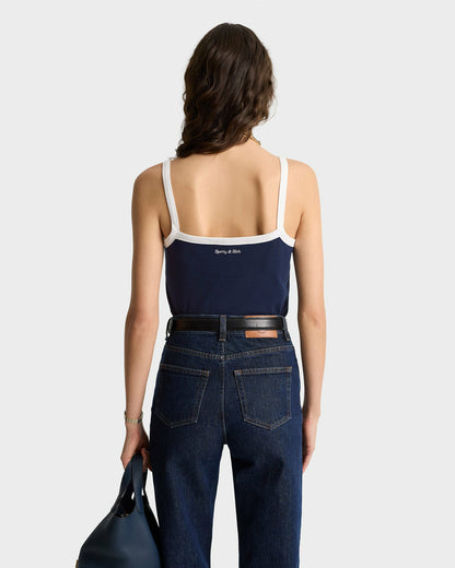 Sporty & Rich Eden Crest Embroidered Pique Tank - Navy/White