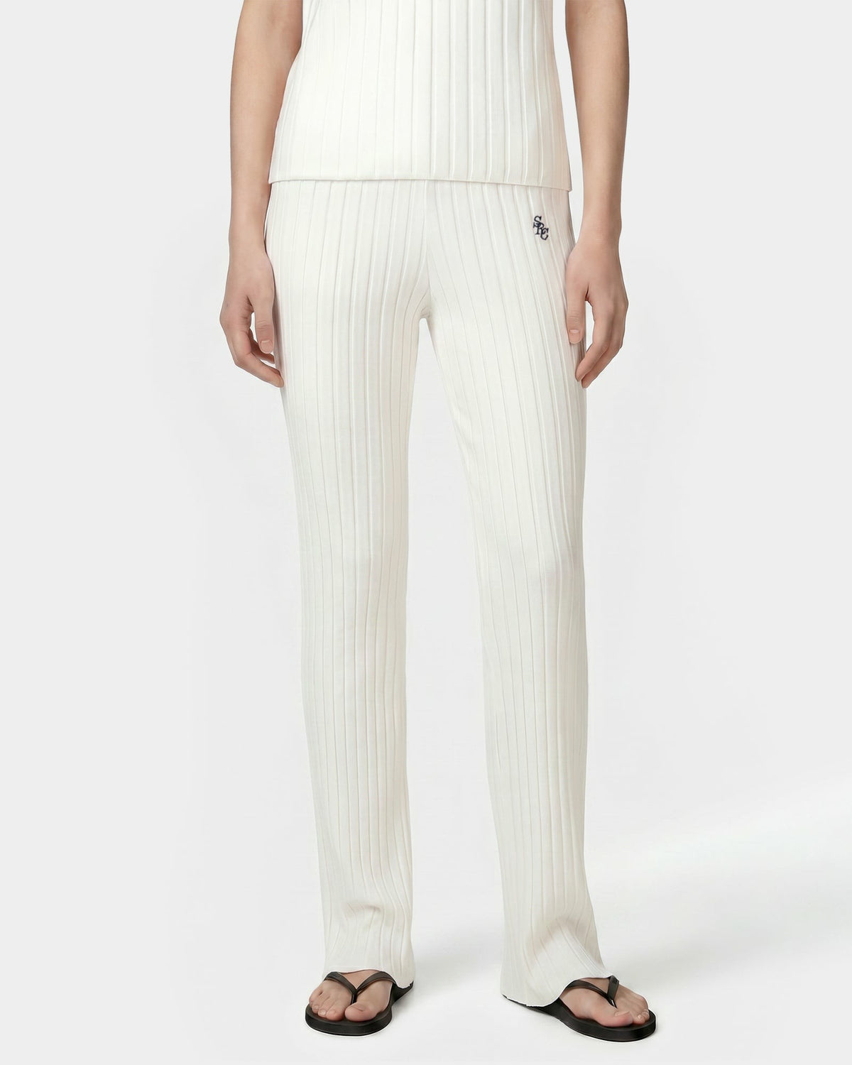 Sporty & Rich SRC Ribbed Trousers - Ecru/Navy