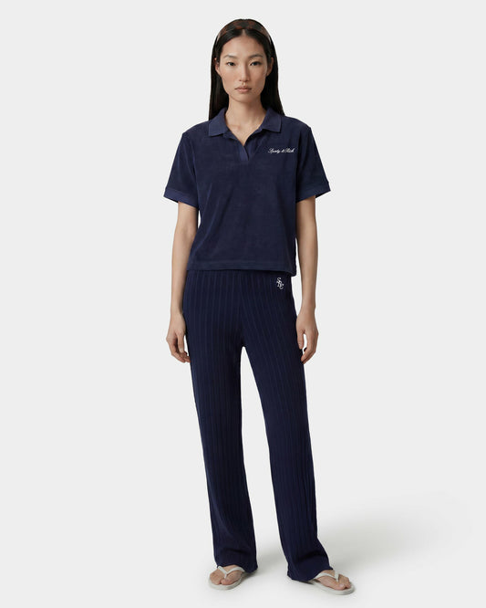 Sporty & Rich SRC Ribbed Trousers - Dark Navy/White