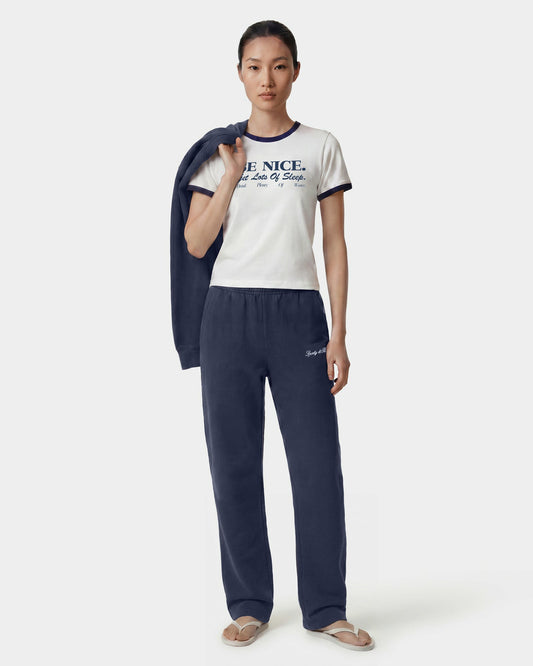 Sporty & Rich Signature Logo Embroidered Wide Sweatpant - Light Navy/White