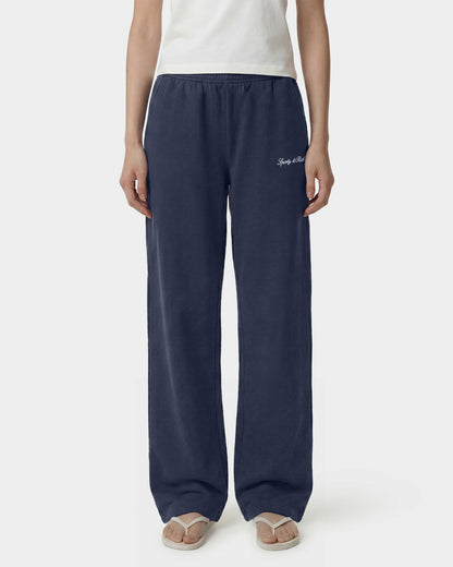 Sporty & Rich Signature Logo Embroidered Wide Sweatpant - Light Navy/White