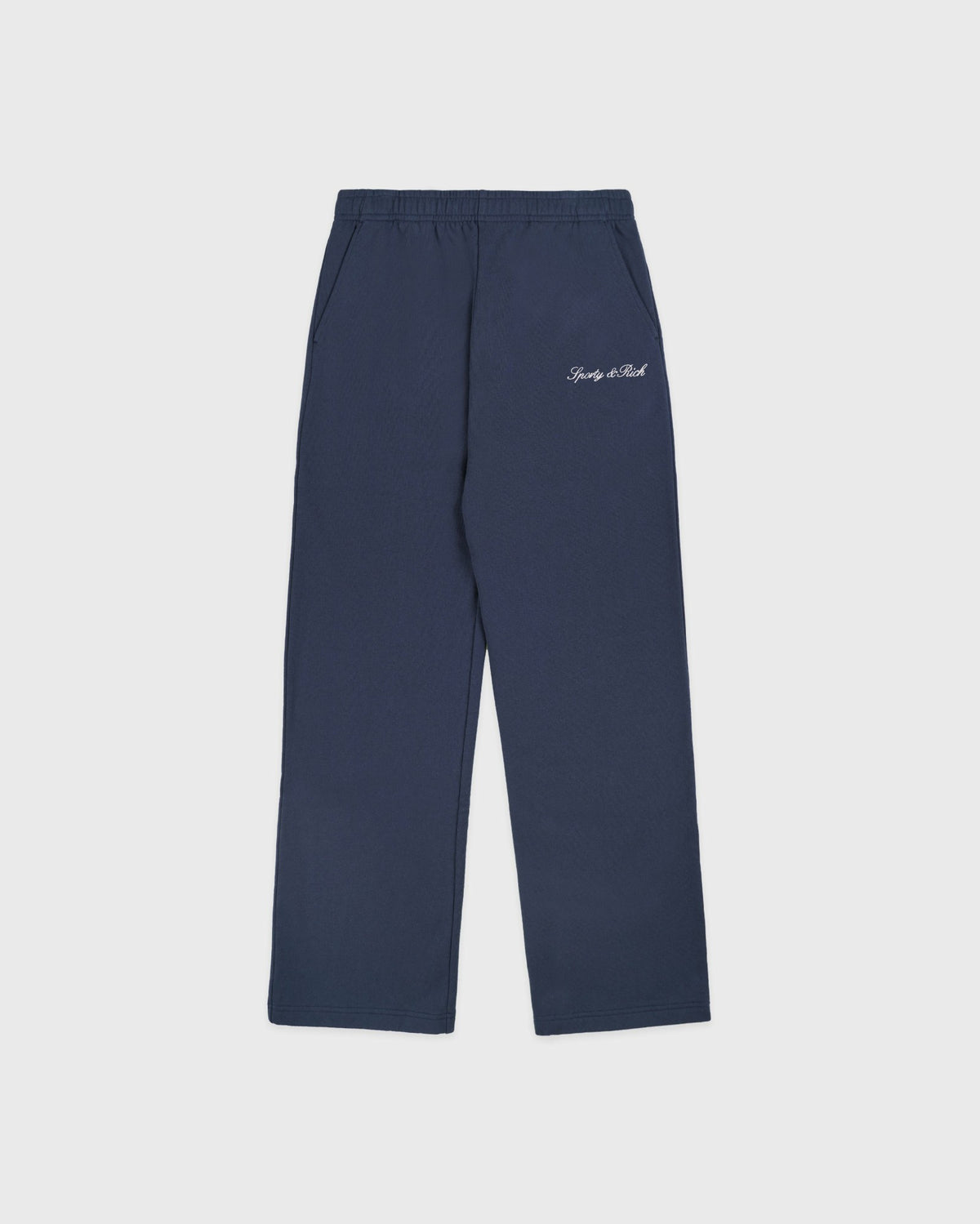 Sporty & Rich Signature Logo Embroidered Wide Sweatpant - Light Navy/White