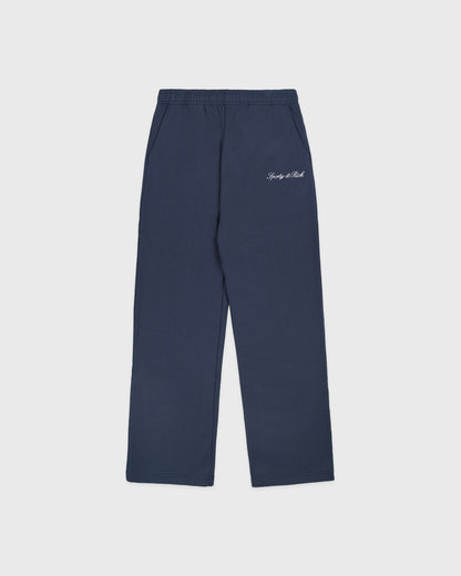 Sporty & Rich Signature Logo Embroidered Wide Sweatpant - Light Navy/White
