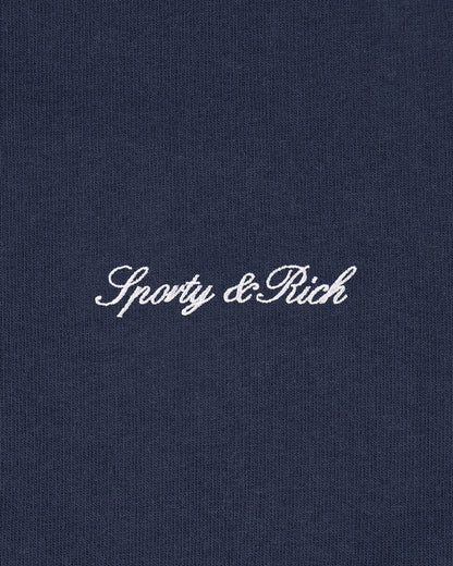 Sporty & Rich Signature Logo Embroidered Wide Sweatpant - Light Navy/White