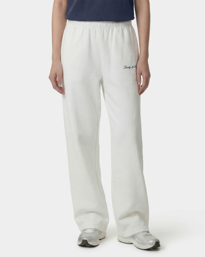 Sporty & Rich Signature Logo Embroidered Wide Sweatpant - White/Light Navy