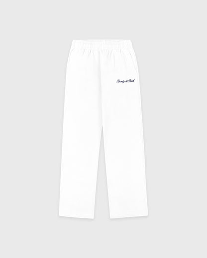 Sporty & Rich Signature Logo Embroidered Wide Sweatpant - White/Light Navy
