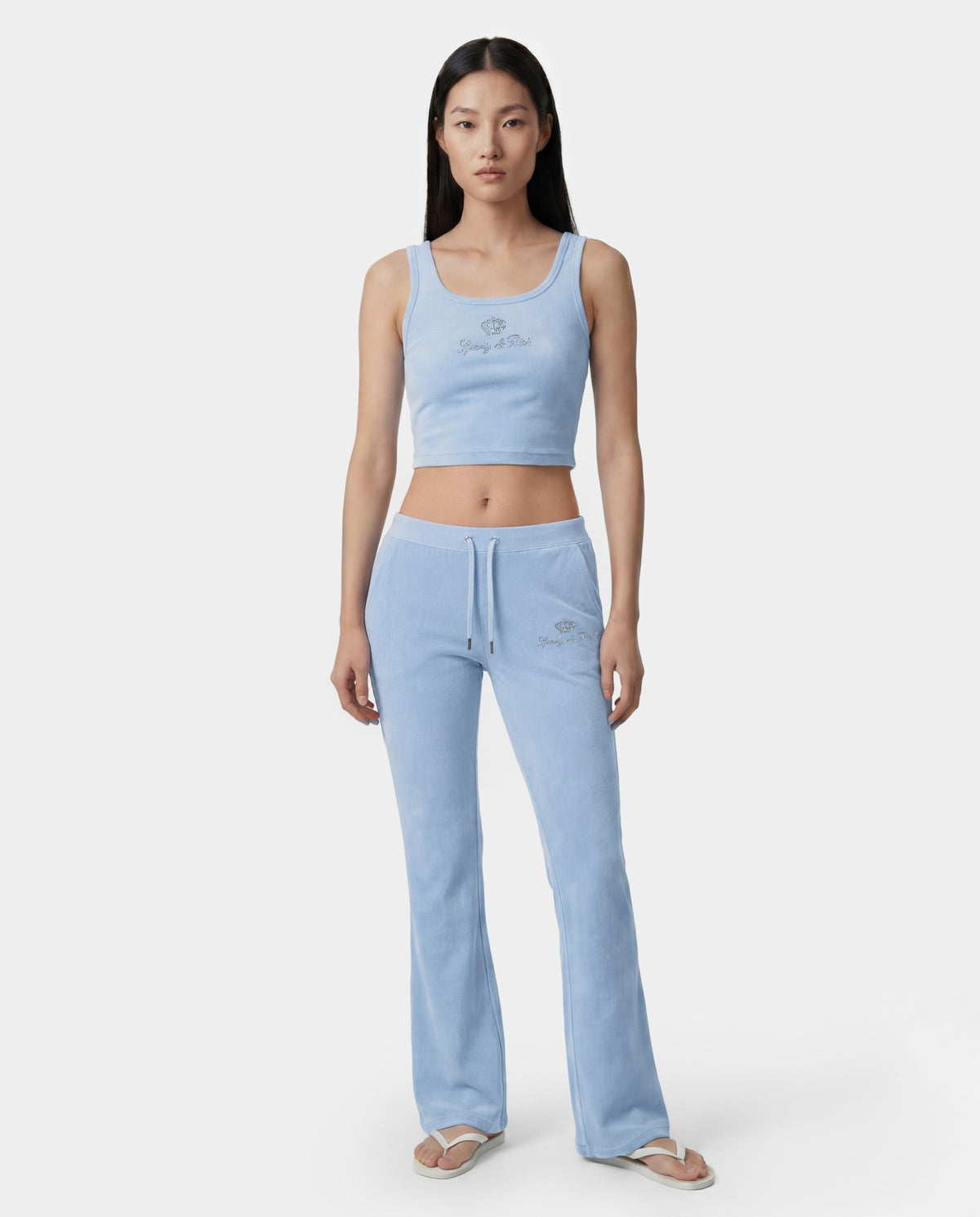 Sporty & Rich Juicy Script Velour Sweatpant - Sky Blue