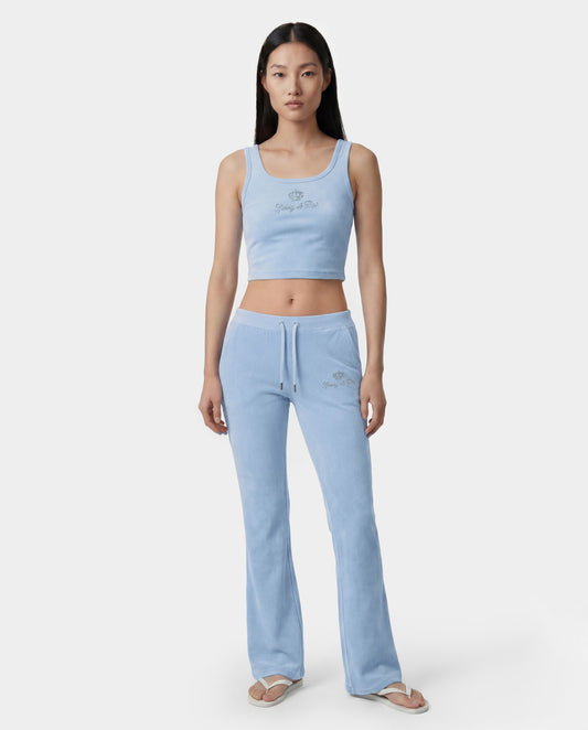 Sporty & Rich Juicy Script Velour Sweatpant - Sky Blue