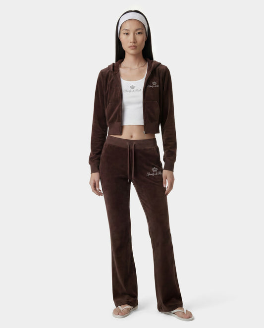 Sporty & Rich Juicy Script Velour Sweatpant - Chocolate