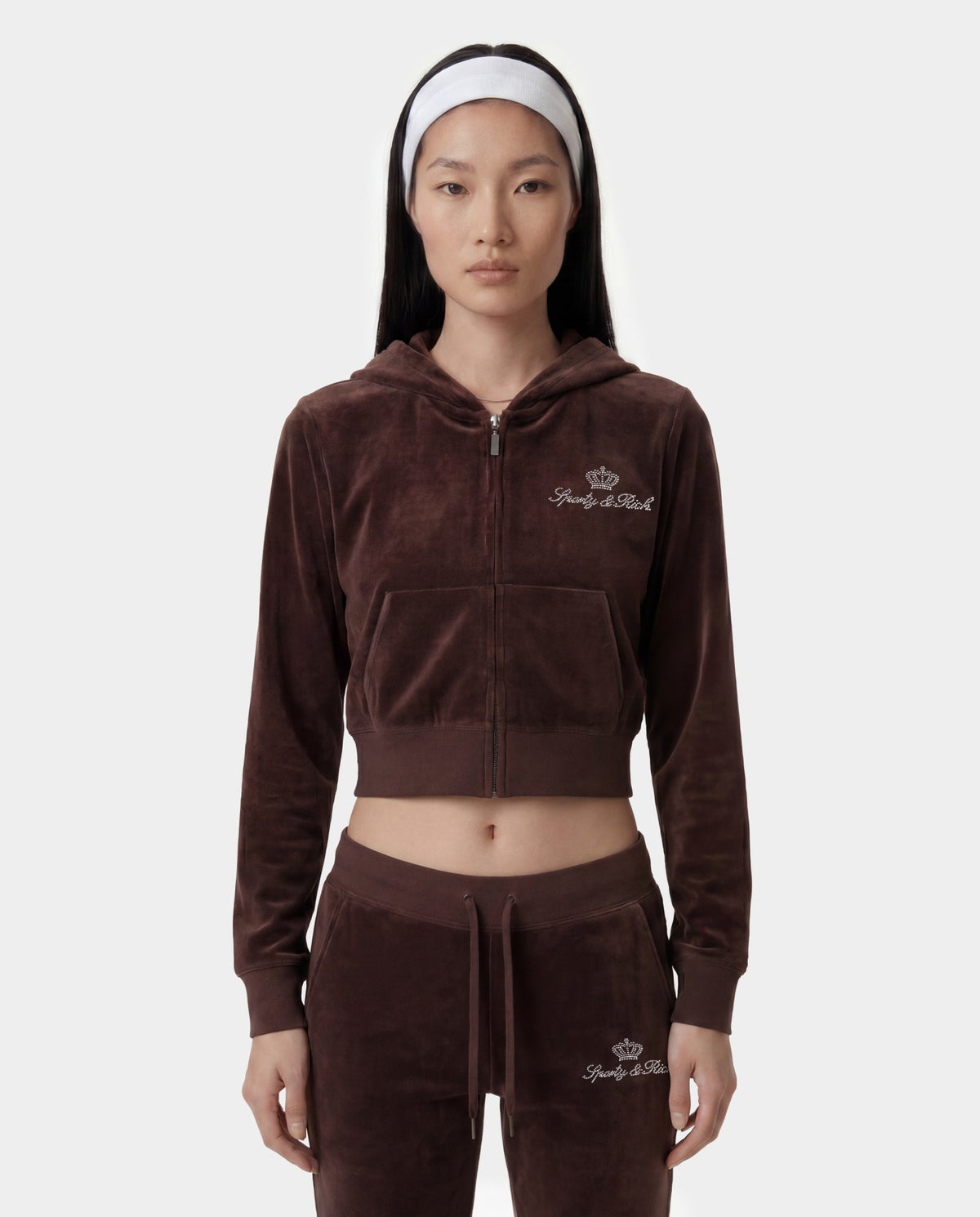 Sporty & Rich Juicy Script Velour Sweatpant - Chocolate