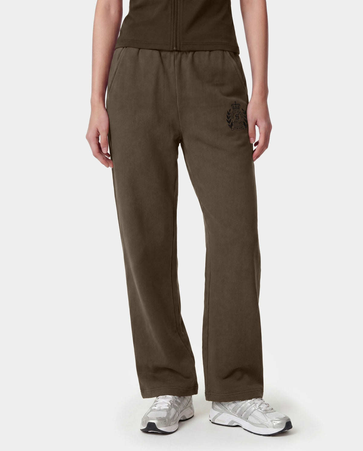 Sporty & Rich NY Crest Embroidered Wide Sweatpant - Sand