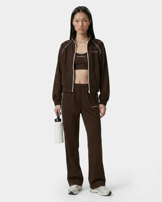 Sporty & Rich Serif Logo Retro Track Pant - Cioco/White