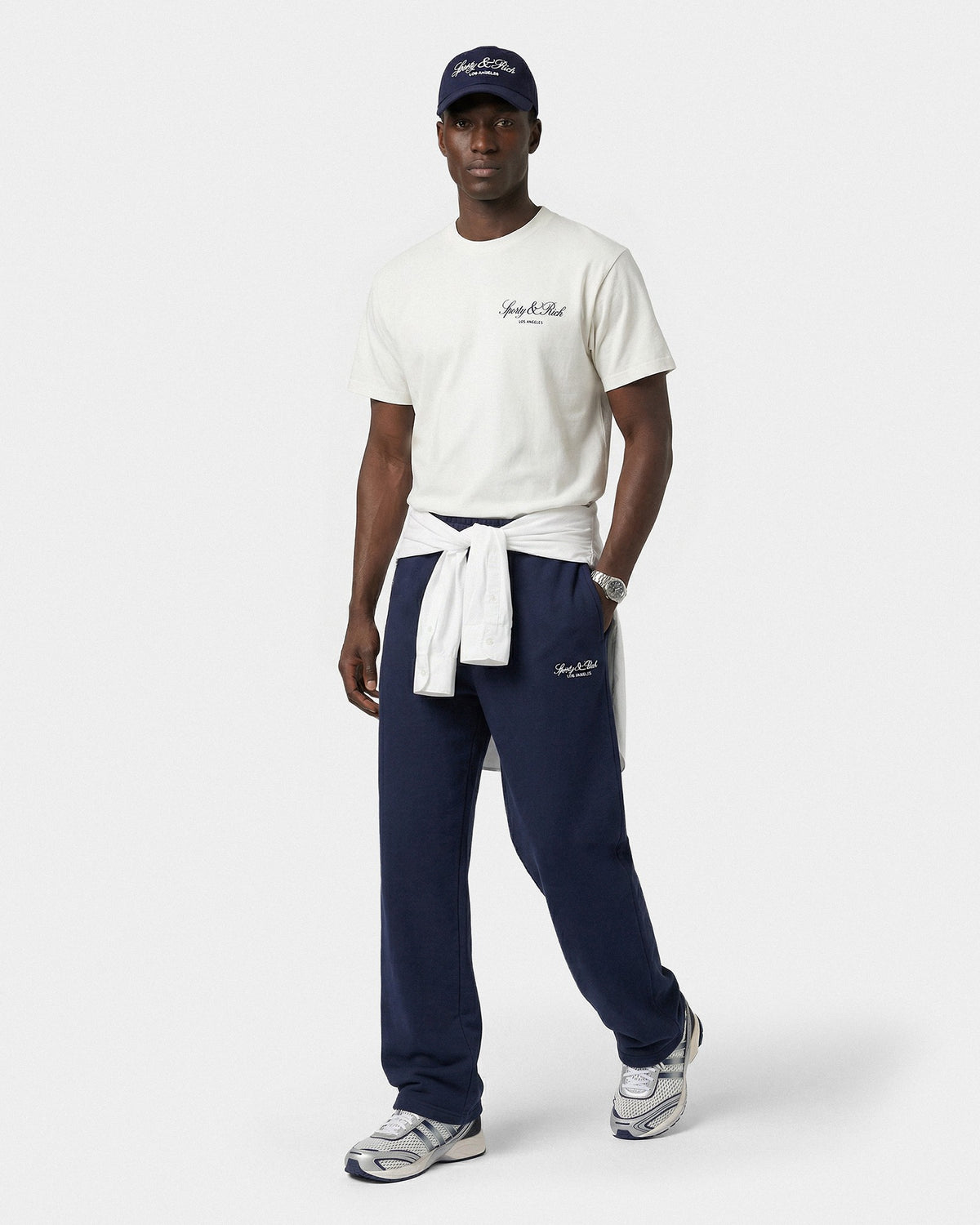 Sporty & Rich Vendome LA Embroidered Wide Sweatpant - Navy/White