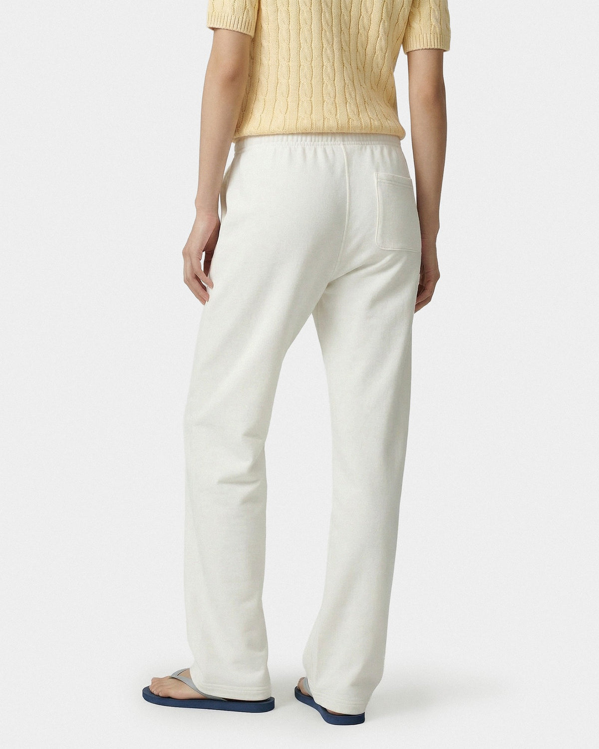 Sporty & Rich Vendome LA Embroidered Wide Sweatpant - Ecru/Navy