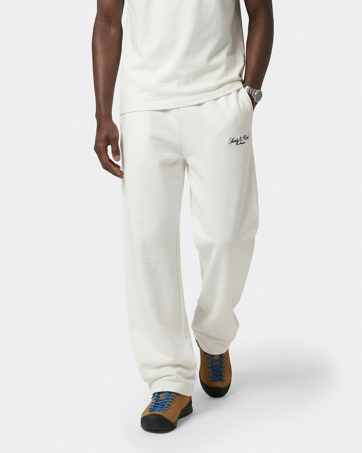 Sporty & Rich Vendome LA Embroidered Wide Sweatpant - Ecru/Navy