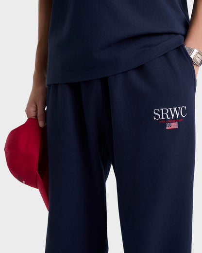Sporty & Rich Nautical Embroidered Wide Sweatpant - Navy/White