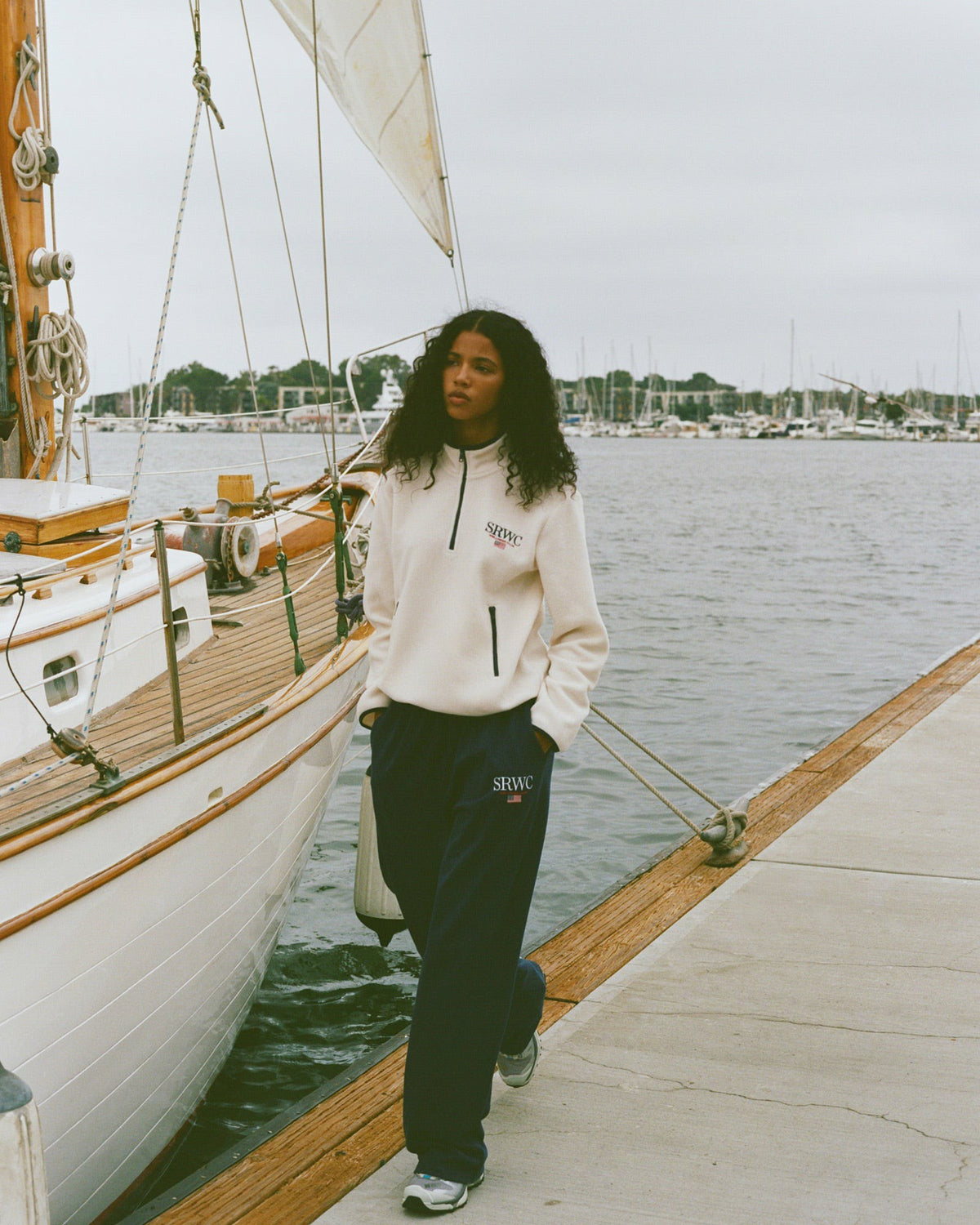 Sporty & Rich Nautical Embroidered Wide Sweatpant - Navy/White