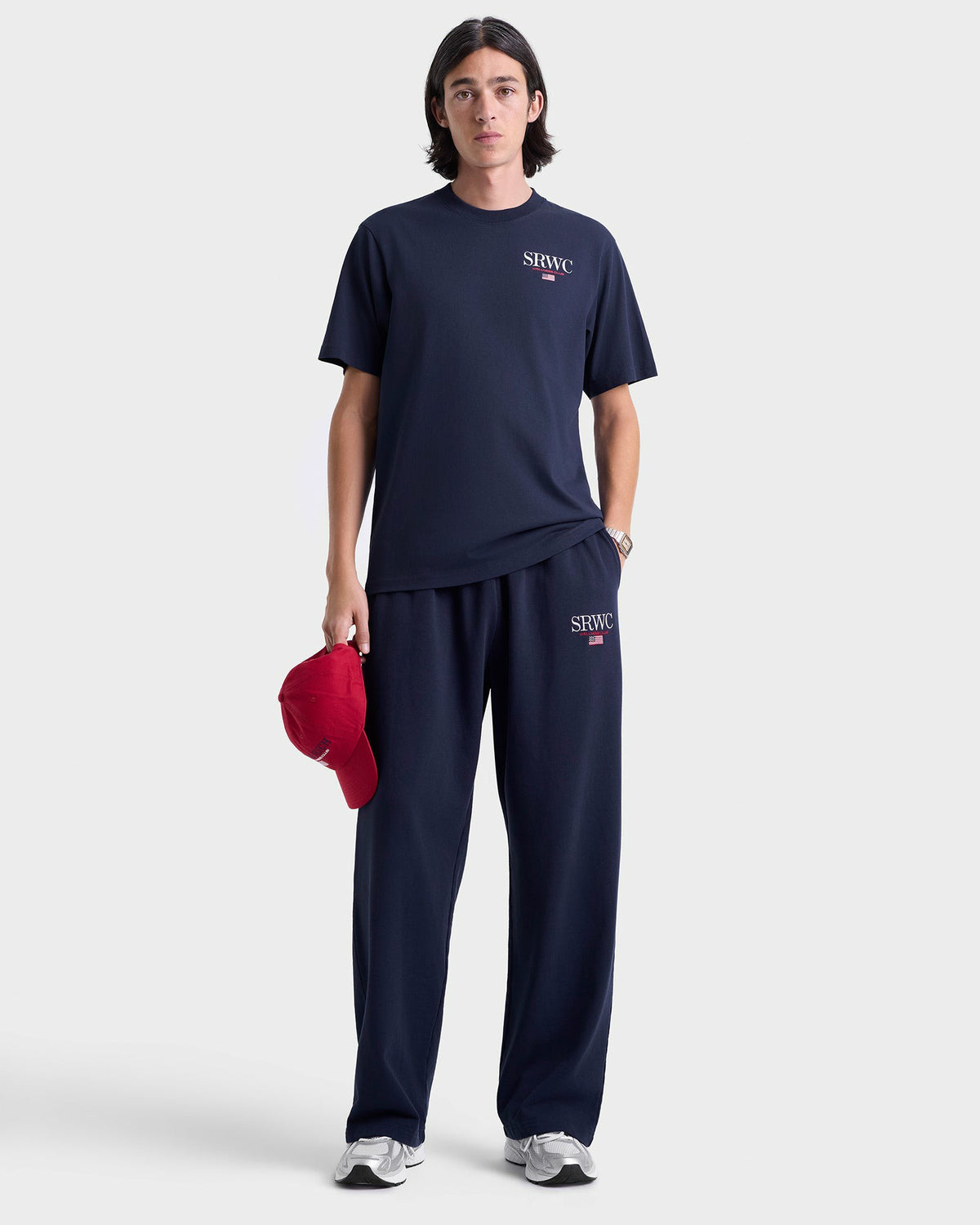Sporty & Rich Nautical Embroidered Wide Sweatpant - Navy/White