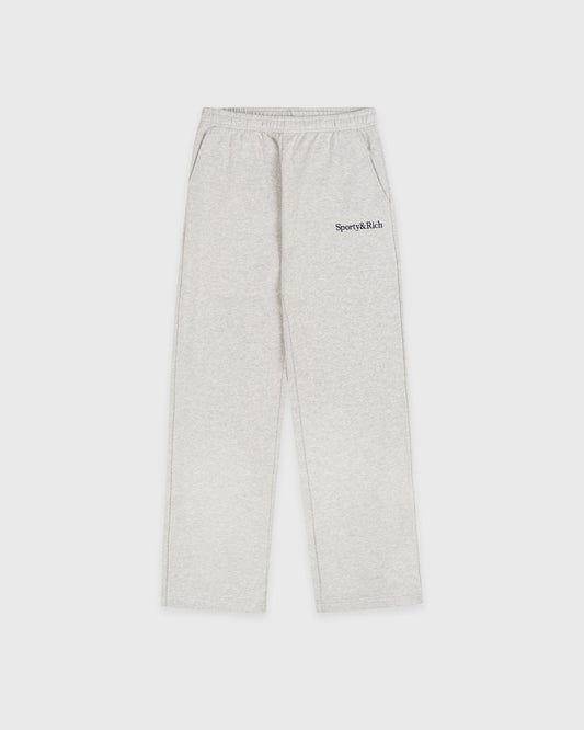 Sporty & Rich Serif Logo Embroidered Wide Sweatpant - Heather Gray