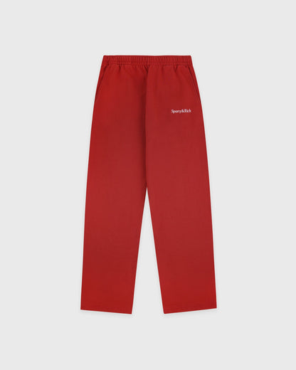 Sporty & Rich Serif Logo Embroidered Wide Sweatpant - Faded Merlot/White