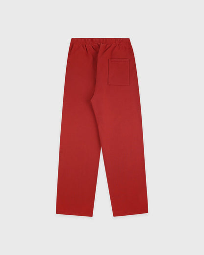 Sporty & Rich Serif Logo Embroidered Wide Sweatpant - Faded Merlot/White