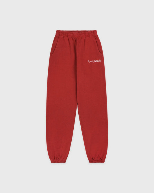 Sporty & Rich Serif Logo Embroidered Sweatpant - Faded Merlot/White