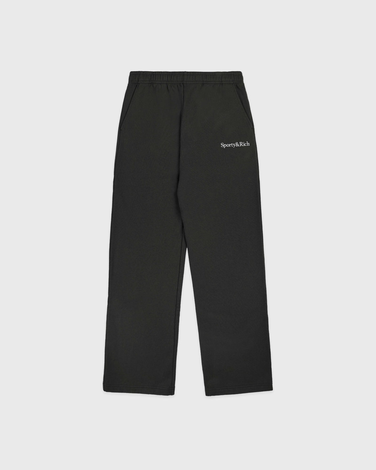 Sporty & Rich Serif Logo Embroidered Wide Sweatpant - Faded Black/White