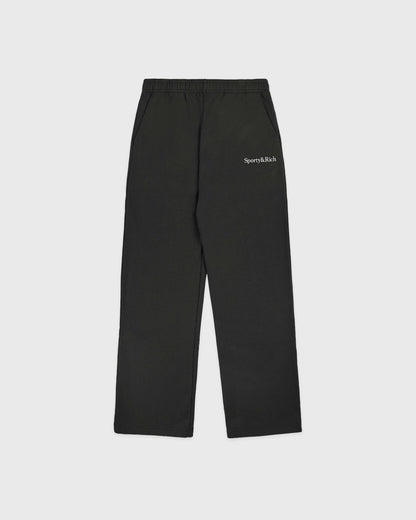Sporty & Rich Serif Logo Embroidered Wide Sweatpant - Faded Black/White