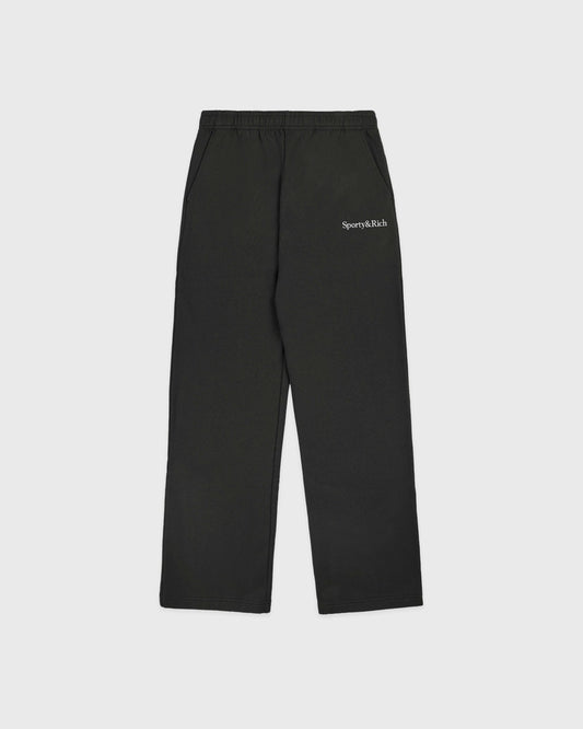 Sporty & Rich Serif Logo Embroidered Wide Sweatpant - Faded Black/White