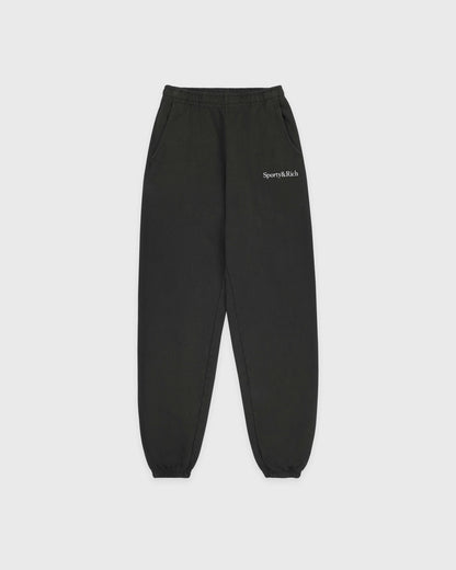 Sporty & Rich Serif Logo Embroidered Sweatpant - Faded Black/White