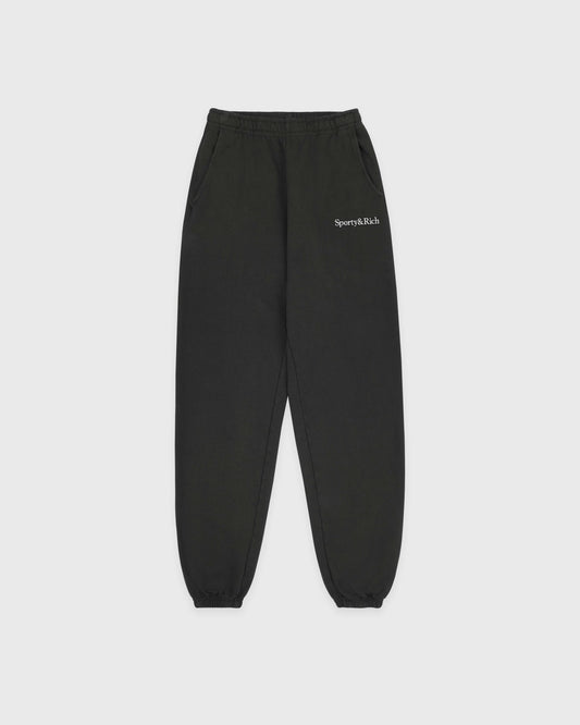 Sporty & Rich Serif Logo Embroidered Sweatpant - Faded Black/White