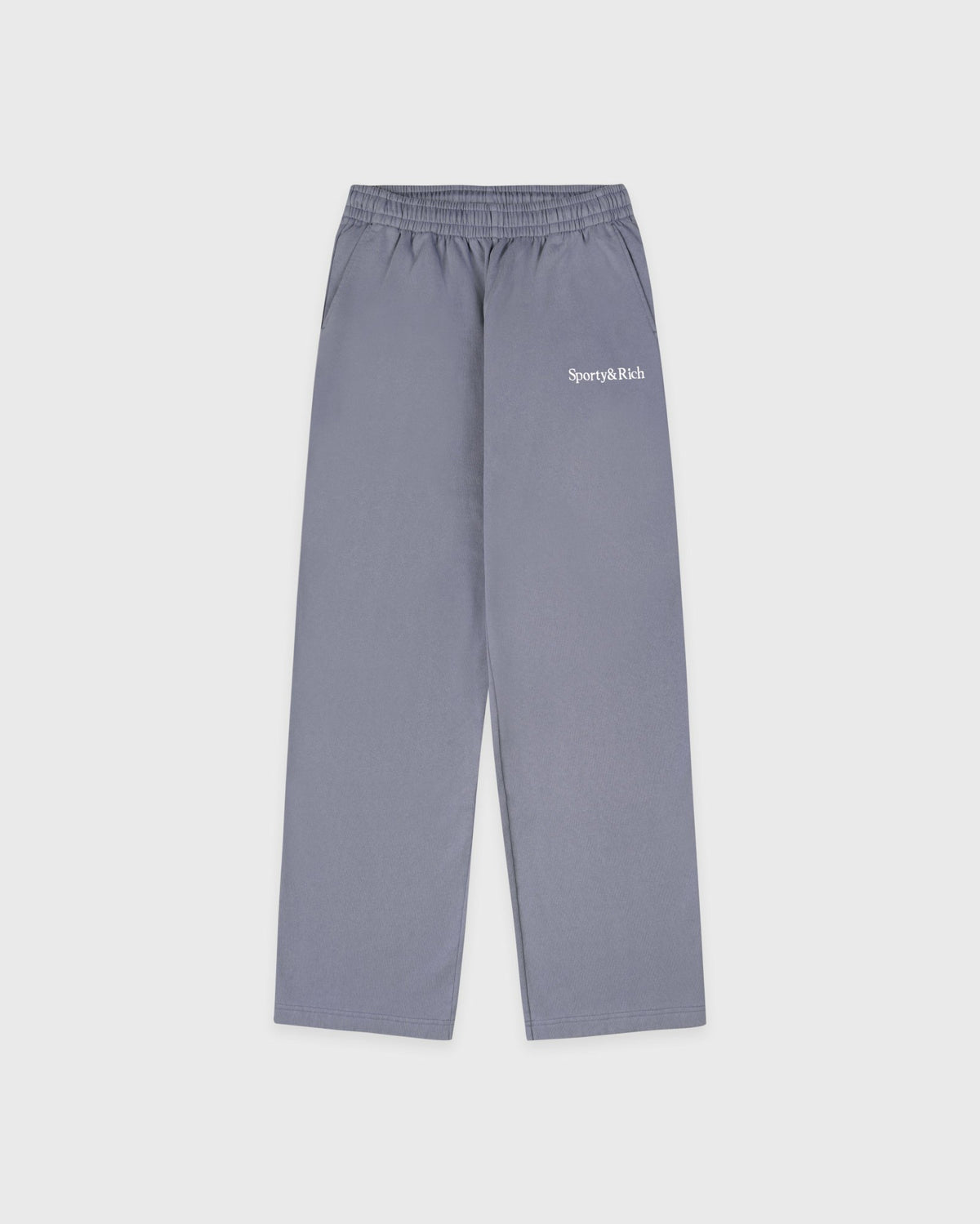 Sporty & Rich Serif Logo Embroidered Wide Sweatpant - Faded Indigo/White