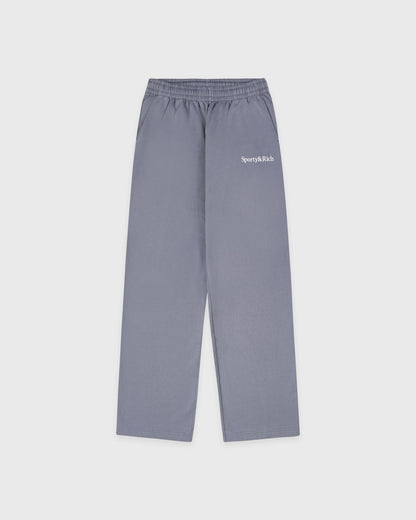 Sporty & Rich Serif Logo Embroidered Wide Sweatpant - Faded Indigo/White
