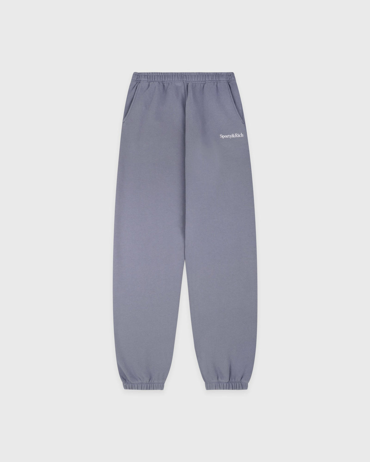 Sporty & Rich Serif Logo Embroidered Sweatpant - Faded Indigo/White