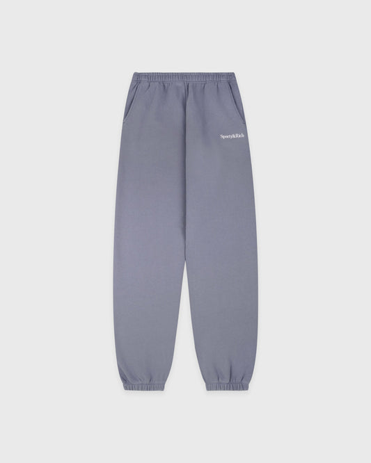 Sporty & Rich Serif Logo Embroidered Sweatpant - Faded Indigo/White