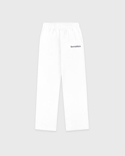 Sporty & Rich Serif Logo Embroidered Wide Sweatpant - White/Navy