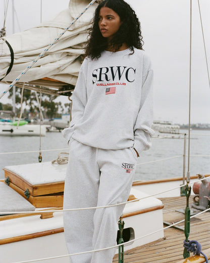Sporty & Rich Nautical Embroidered Wide Sweatpant - Heather Gray