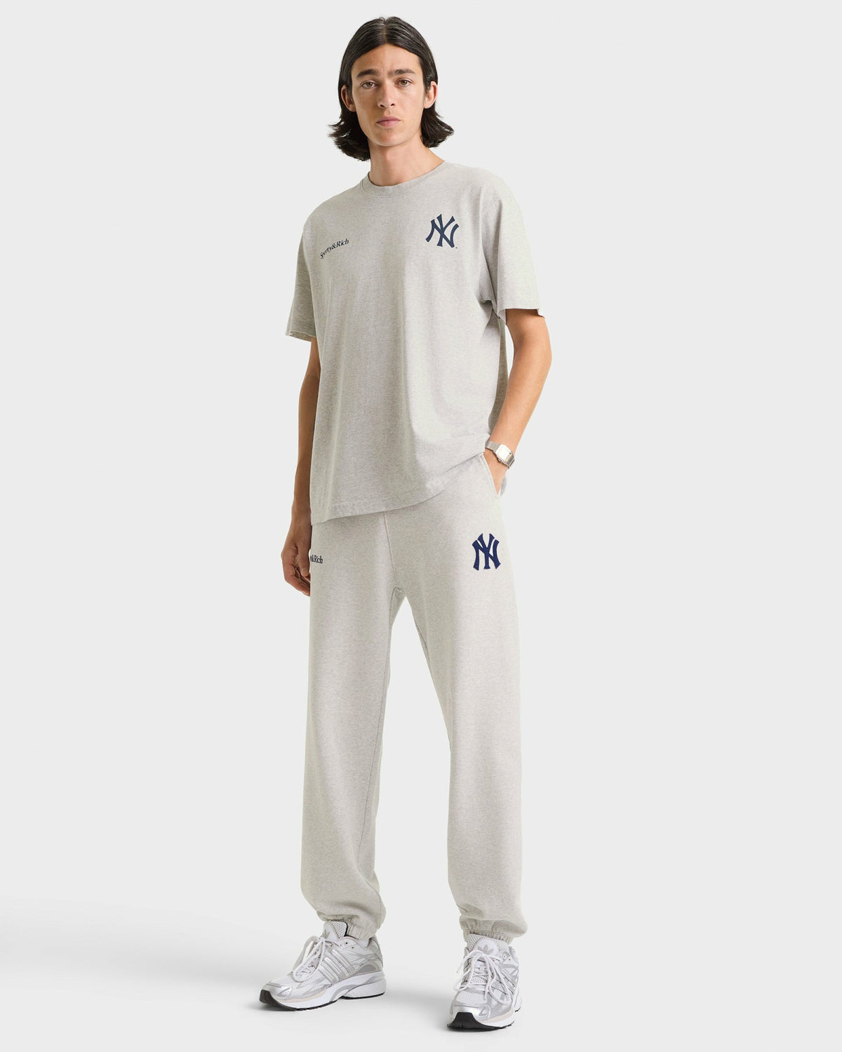 Sporty & Rich Heritage Yankees Serif Sweatpant - Heather Gray/Navy