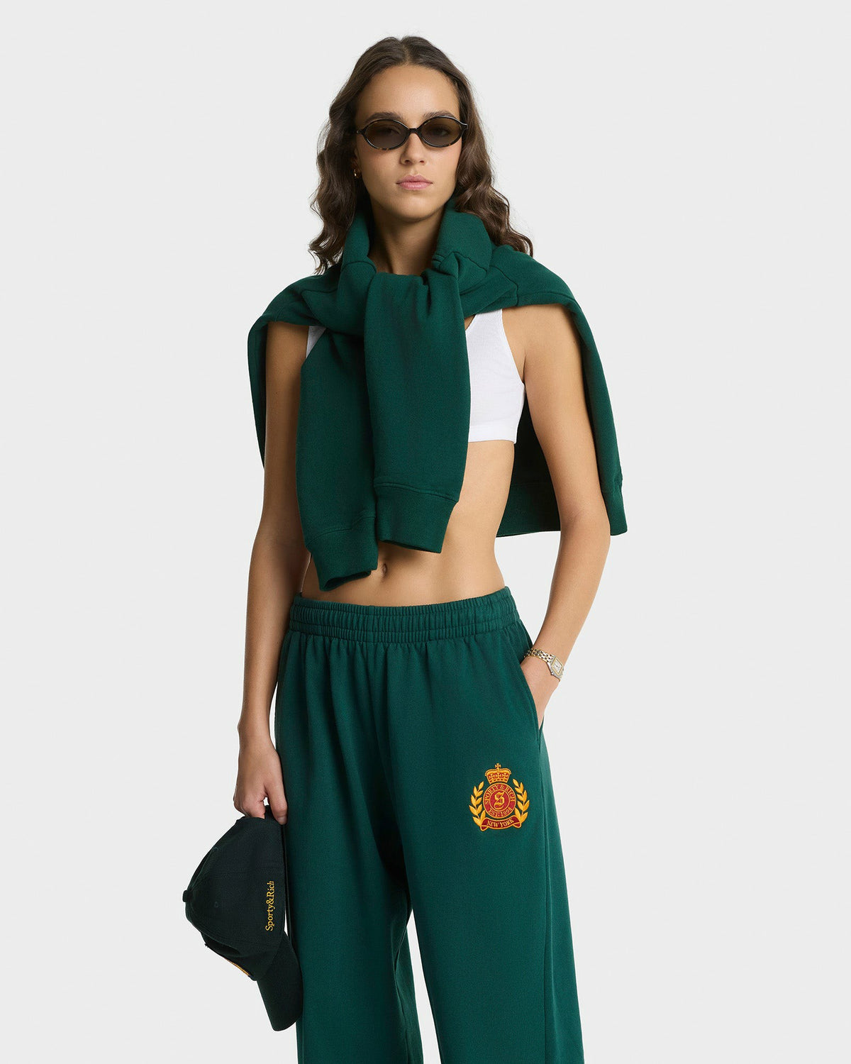 Sporty & Rich NY Crest Embroidered Wide Sweatpant - Forest