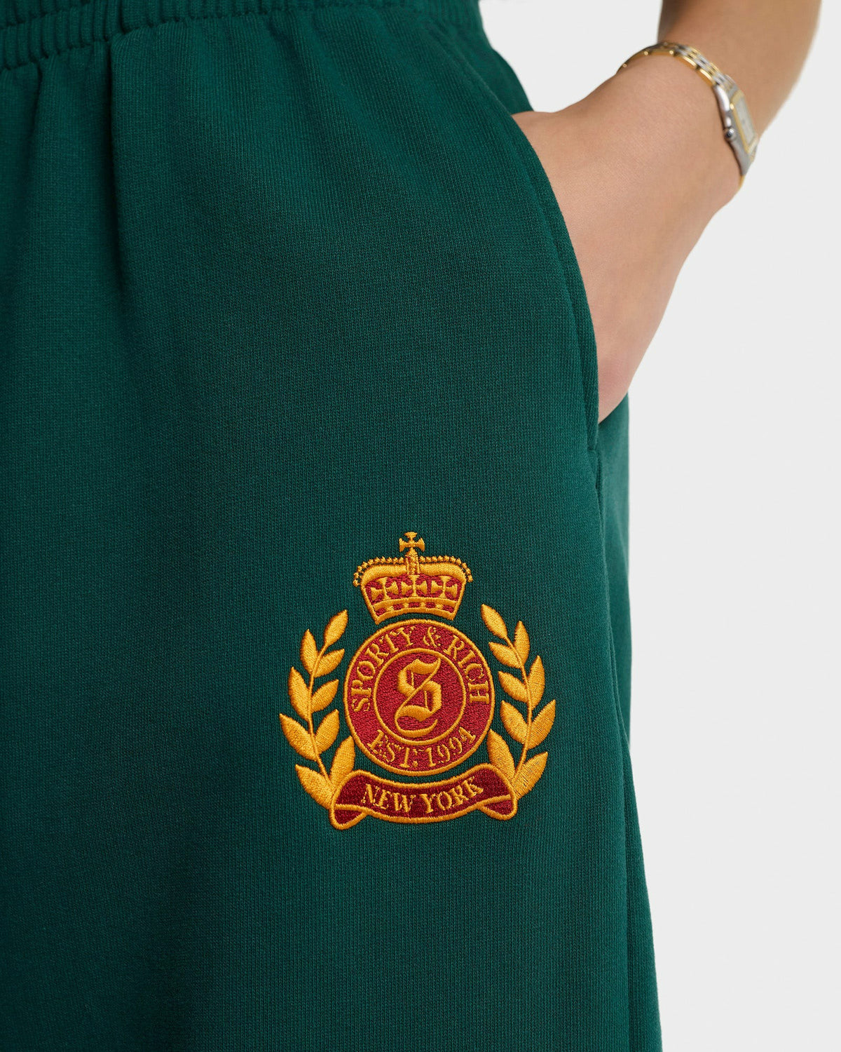 Sporty & Rich NY Crest Embroidered Wide Sweatpant - Forest