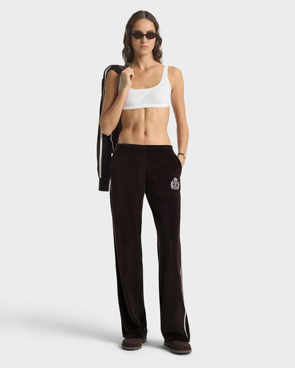 Sporty & Rich NY Crest Velour Sweatpant - Chocolate/Ecru