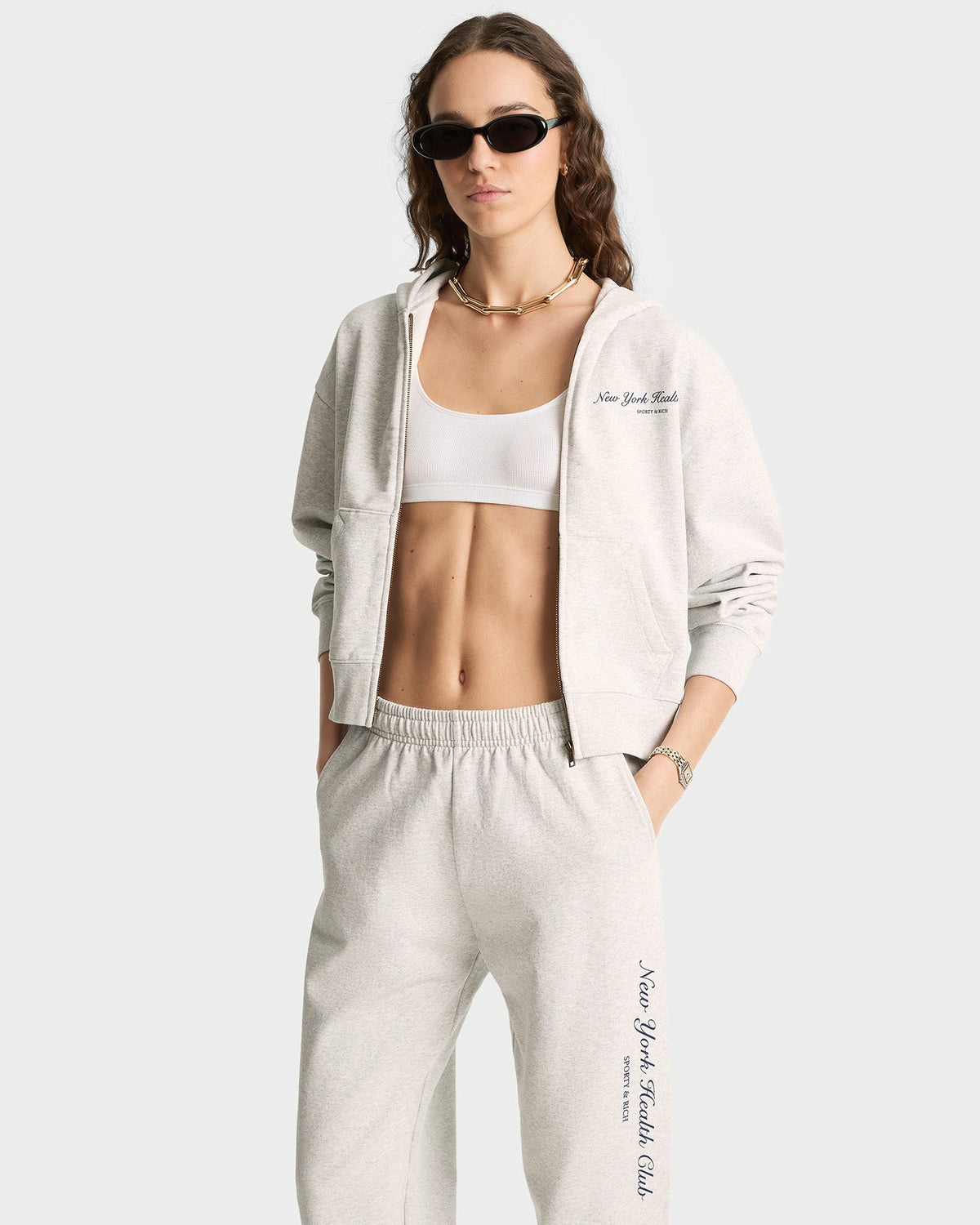 Sporty & Rich NY Health Club Sweatpant - Heather Gray/Navy