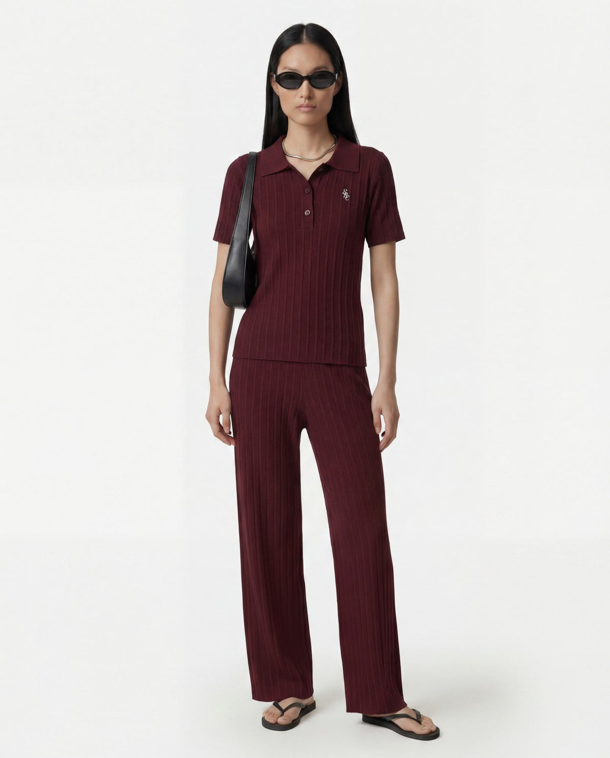 Sporty & Rich SRC Ribbed Trousers - Bordeaux