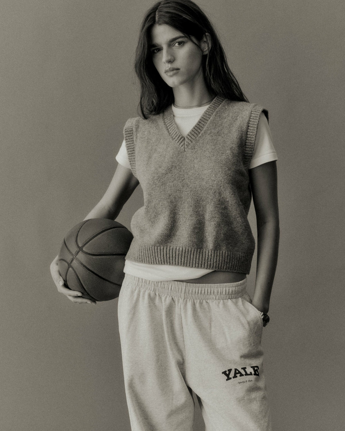 Sporty & Rich Yale Classic Wide Sweatpant - Heather Gray/Navy