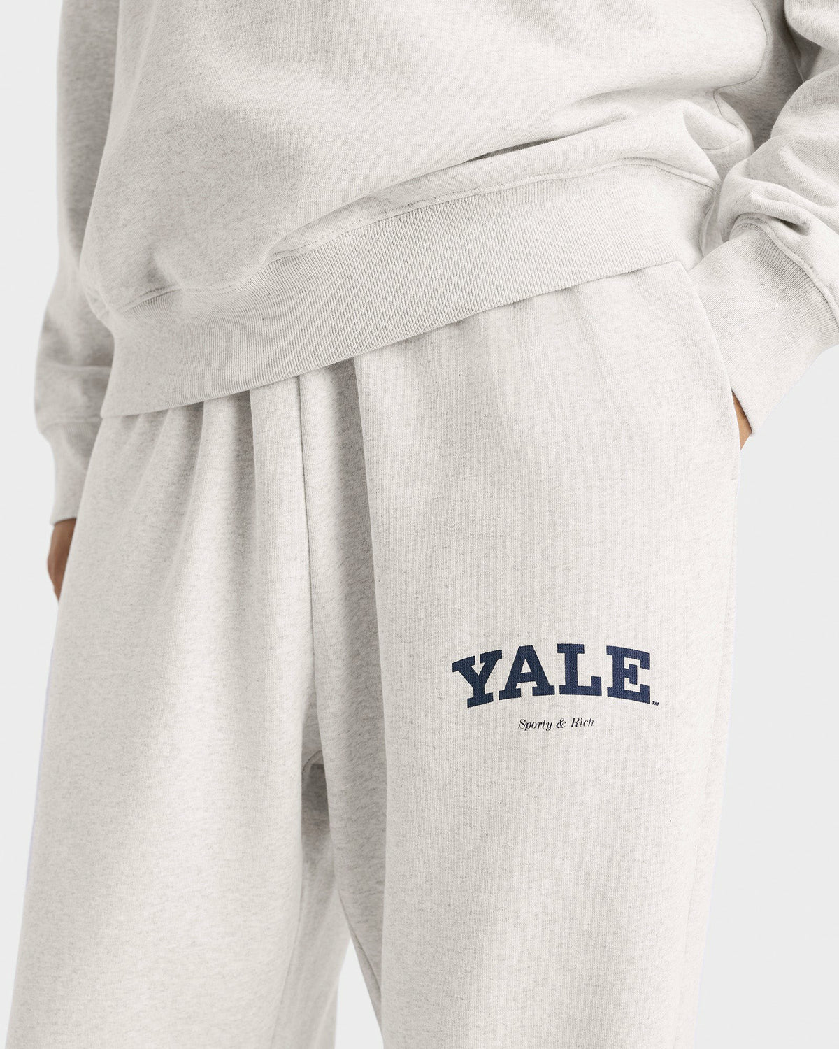 Sporty & Rich Yale Classic Wide Sweatpant - Heather Gray/Navy