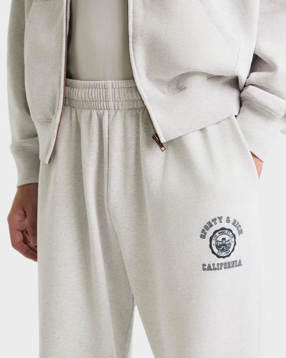 Sporty & Rich California Emblem Wide Sweatpant - Heather Gray/Forest