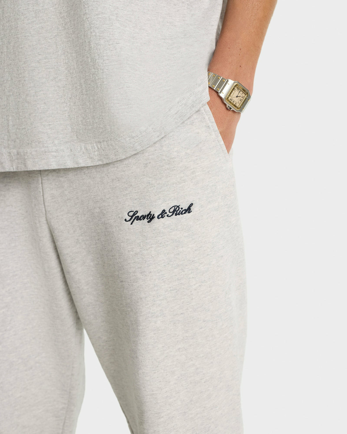 Sporty & Rich Syracuse Embroidered Sweatpant - Heather Gray/Navy